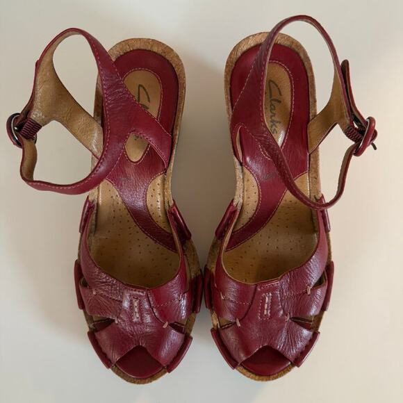 Clarks Artisan Wedge Sandal Red 6.5 - Picture 2 of 4